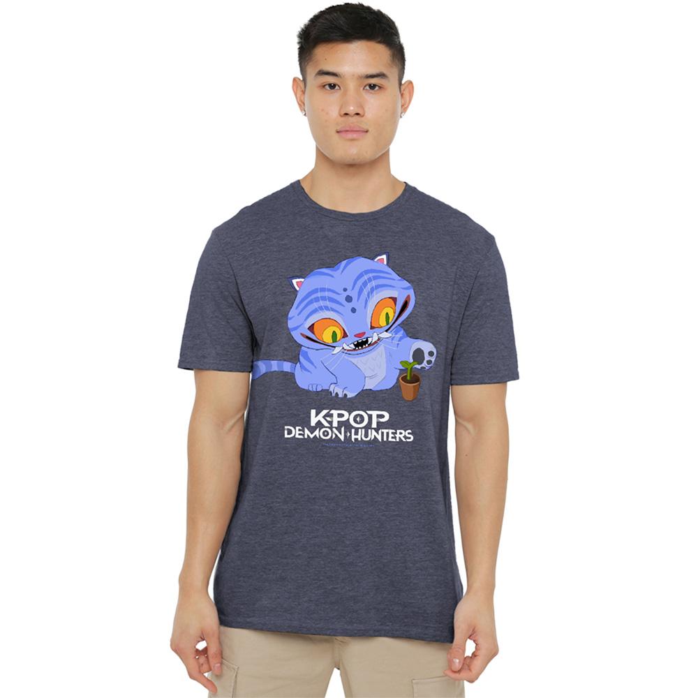 Heather Navy - Front - K-Pop Demon Hunters Unisex Adult Cute Derpy Tiger Heather T-Shirt