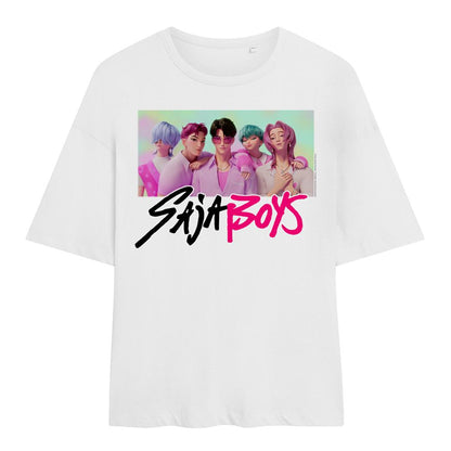 White - Front - K-Pop Demon Hunters Womens-Ladies Saja Boys Photo Frame Oversized T-Shirt