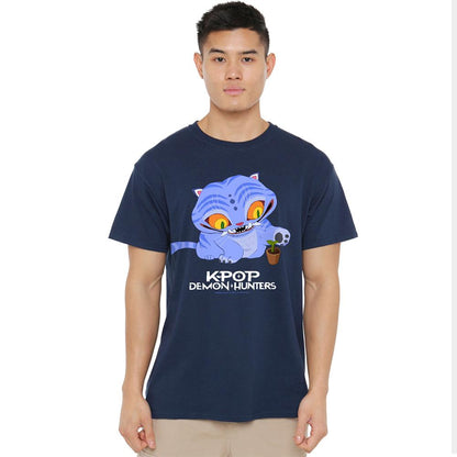Navy - Front - K-Pop Demon Hunters Unisex Adult Cute Derpy Tiger T-Shirt