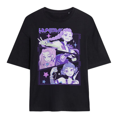 Black - Front - K-Pop Demon Hunters Womens-Ladies Huntr-X Anime Oversized T-Shirt