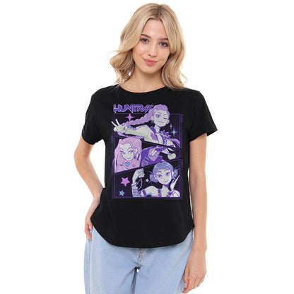 Black - Front - K-Pop Demon Hunters Womens-Ladies Huntr-X Anime Fashion T-Shirt