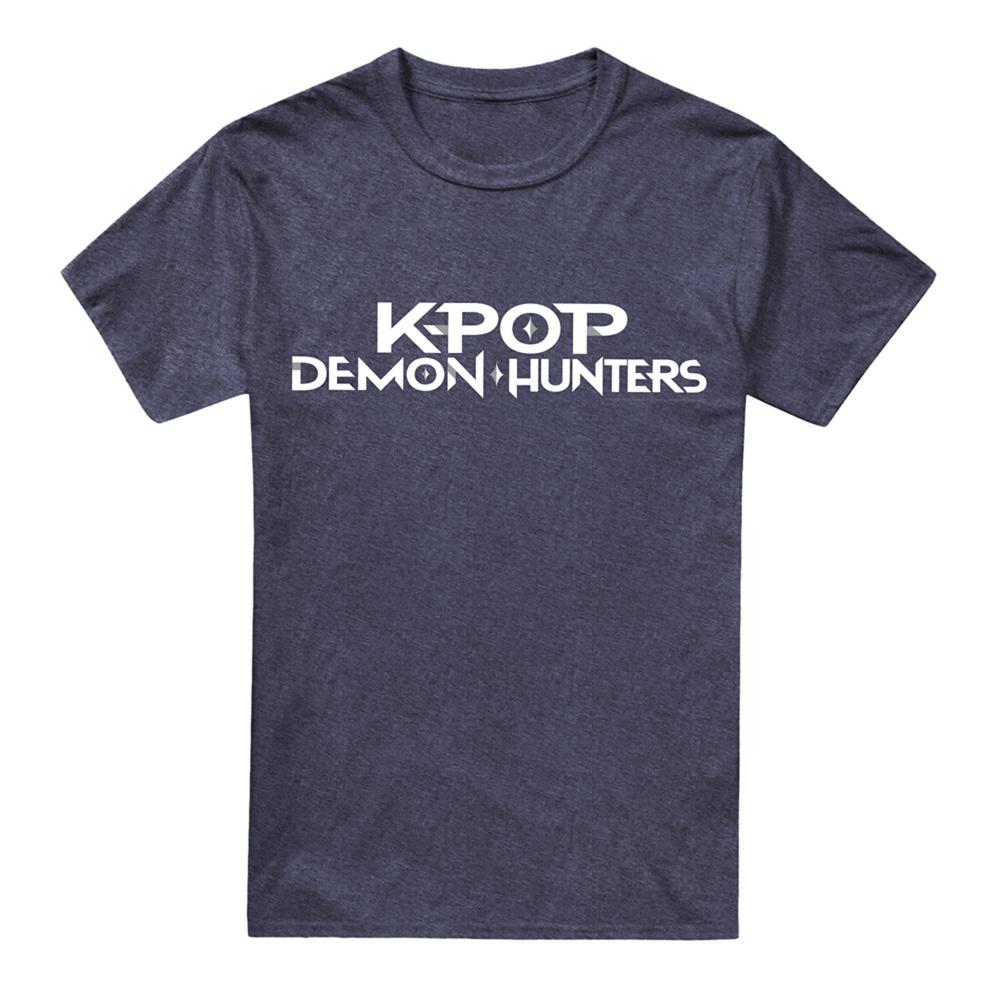 Navy - Front - K-Pop Demon Hunters Unisex Adult Logo Heather T-Shirt