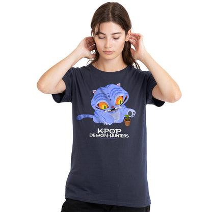 Deep Navy - Lifestyle - K-Pop Demon Hunters Womens-Ladies Cute Derpy Tiger Cartoon T-Shirt