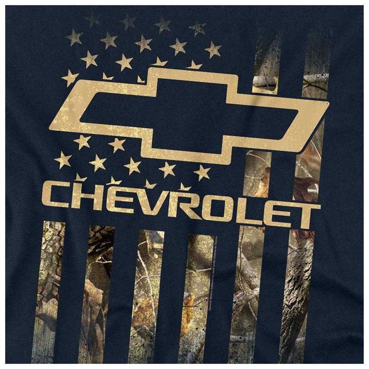 Navy - Side - Chevrolet Mens Flag Camo Long-Sleeved T-Shirt