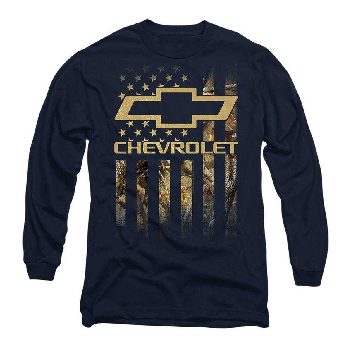 Navy - Front - Chevrolet Mens Flag Camo Long-Sleeved T-Shirt
