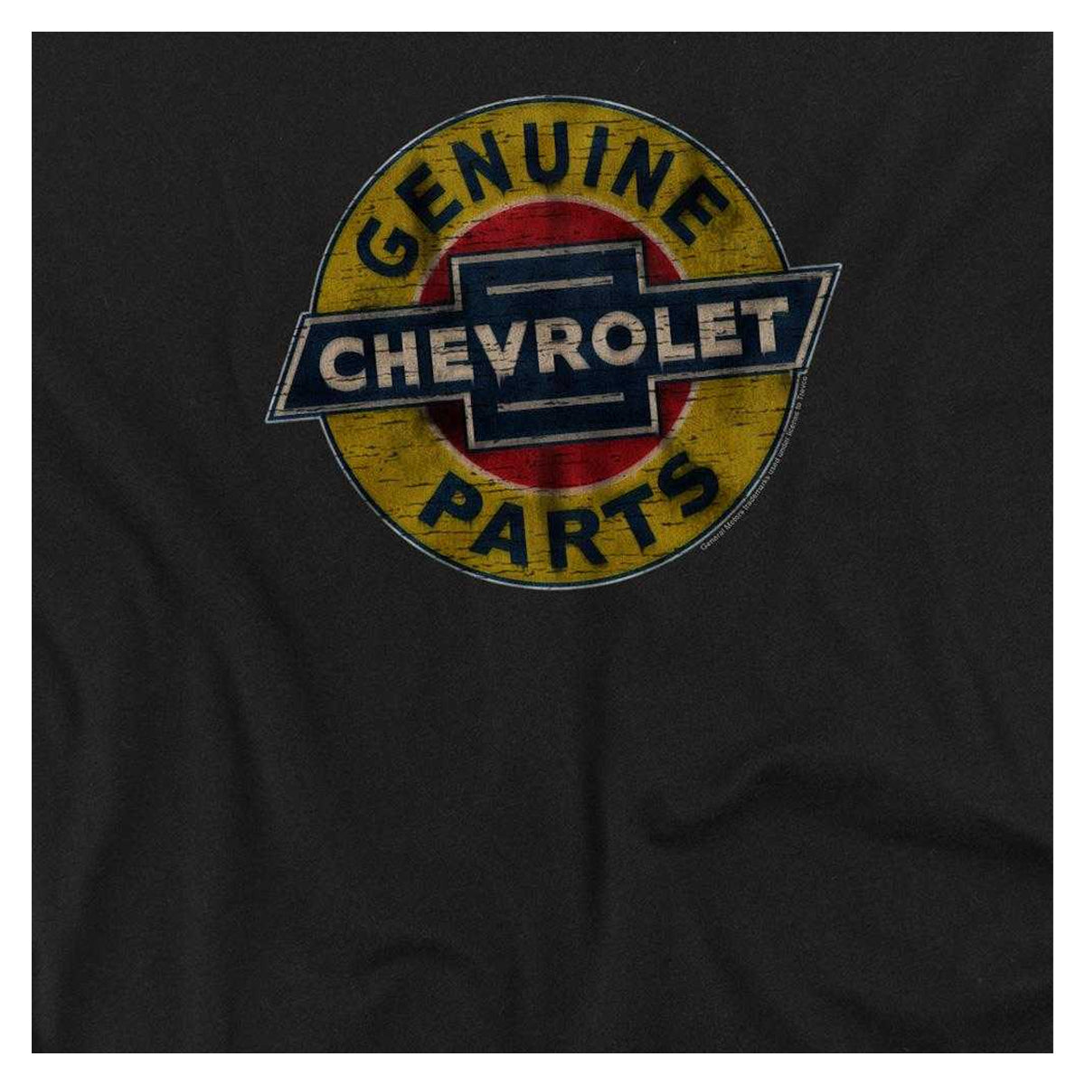 Black - Side - Chevrolet Mens Genuine Chevy Parts Sign Distressed Long-Sleeved T-Shirt