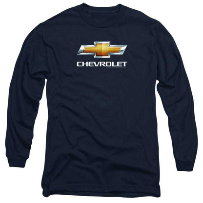 Navy - Front - Chevrolet Mens Stacked Logo Long-Sleeved T-Shirt