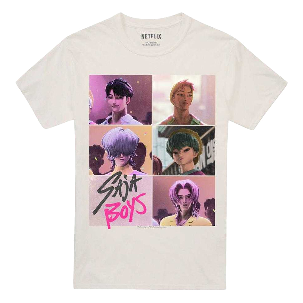 Natural-Natural - Front - K-Pop Demon Hunters Unisex Adult Era Saja Boys Grid T-Shirt