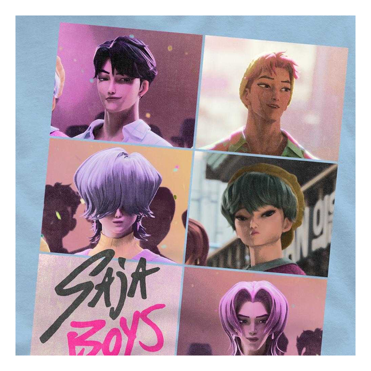 Sky Blue-Sky Blue - Pack Shot - K-Pop Demon Hunters Unisex Adult Era Saja Boys Grid T-Shirt