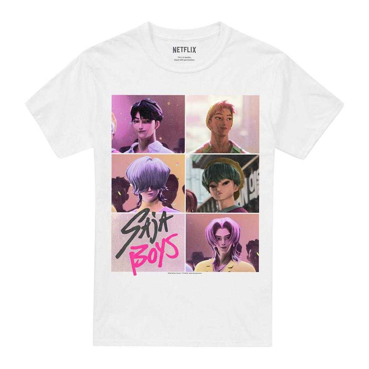 White - Front - K-Pop Demon Hunters Unisex Adult Era Saja Boys Grid T-Shirt