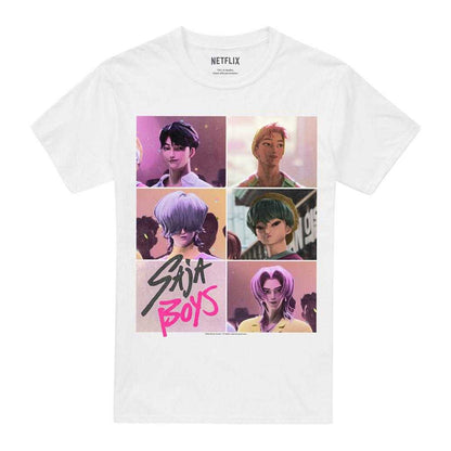 White - Front - K-Pop Demon Hunters Unisex Adult Era Saja Boys Grid T-Shirt