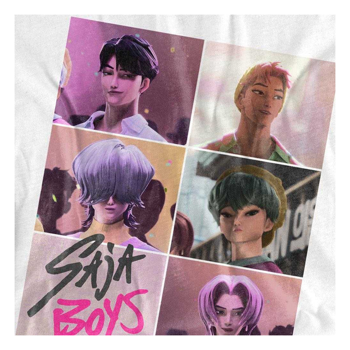 White - Pack Shot - K-Pop Demon Hunters Unisex Adult Era Saja Boys Grid T-Shirt