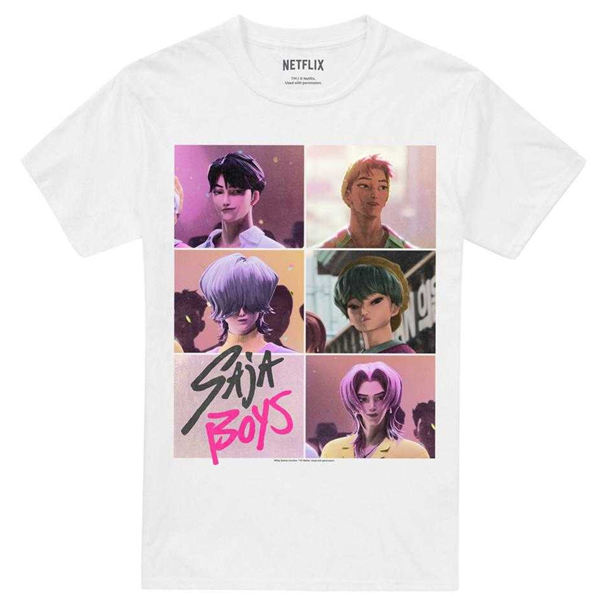 White-White - Front - K-Pop Demon Hunters Unisex Adult Era Saja Boys Grid T-Shirt