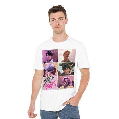 White-White - Side - K-Pop Demon Hunters Unisex Adult Era Saja Boys Grid T-Shirt