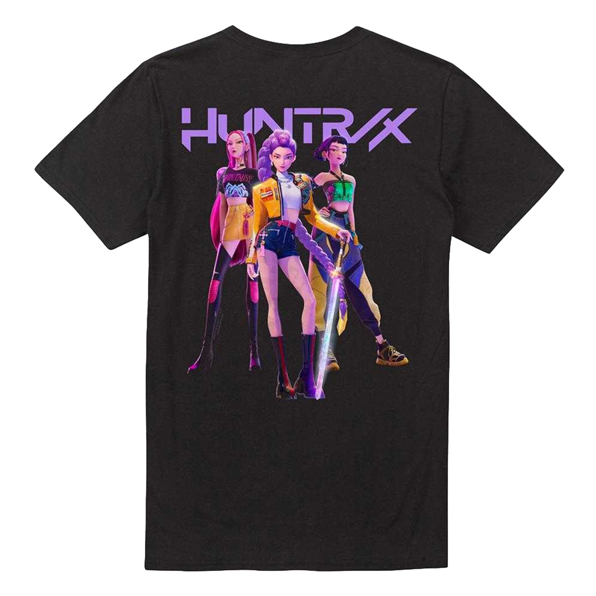 Black - Back - K-Pop Demon Hunters Unisex Adult Huntr-X Group Shot Back Print T-Shirt