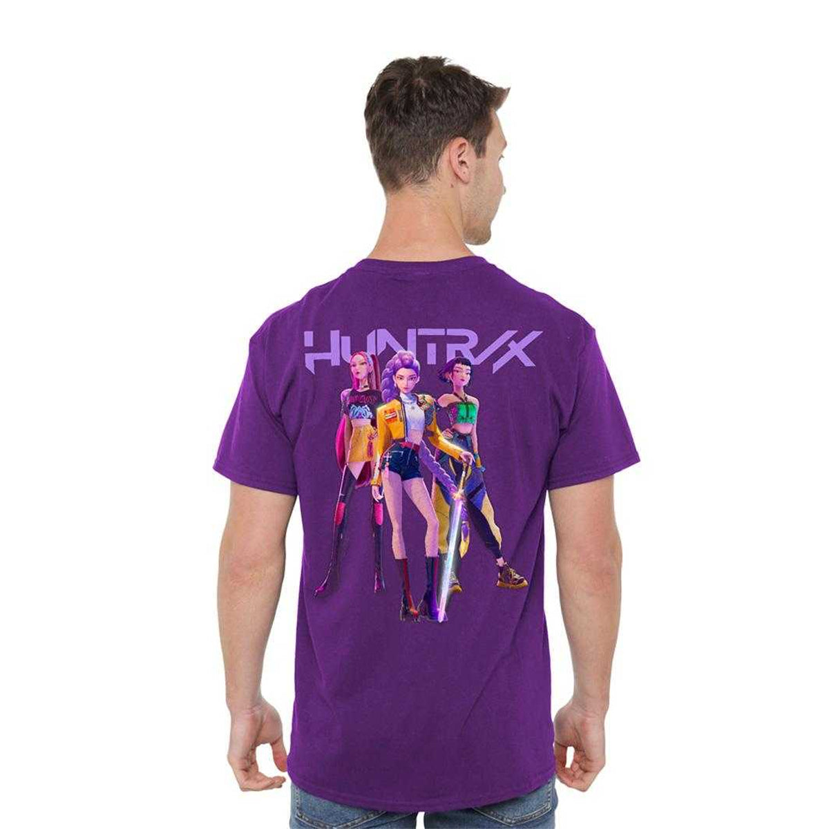 Purple - Side - K-Pop Demon Hunters Unisex Adult Huntr-X Group Shot Back Print T-Shirt