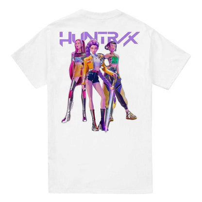 White - Side - K-Pop Demon Hunters Unisex Adult Huntr-X Group Shot Back Print T-Shirt