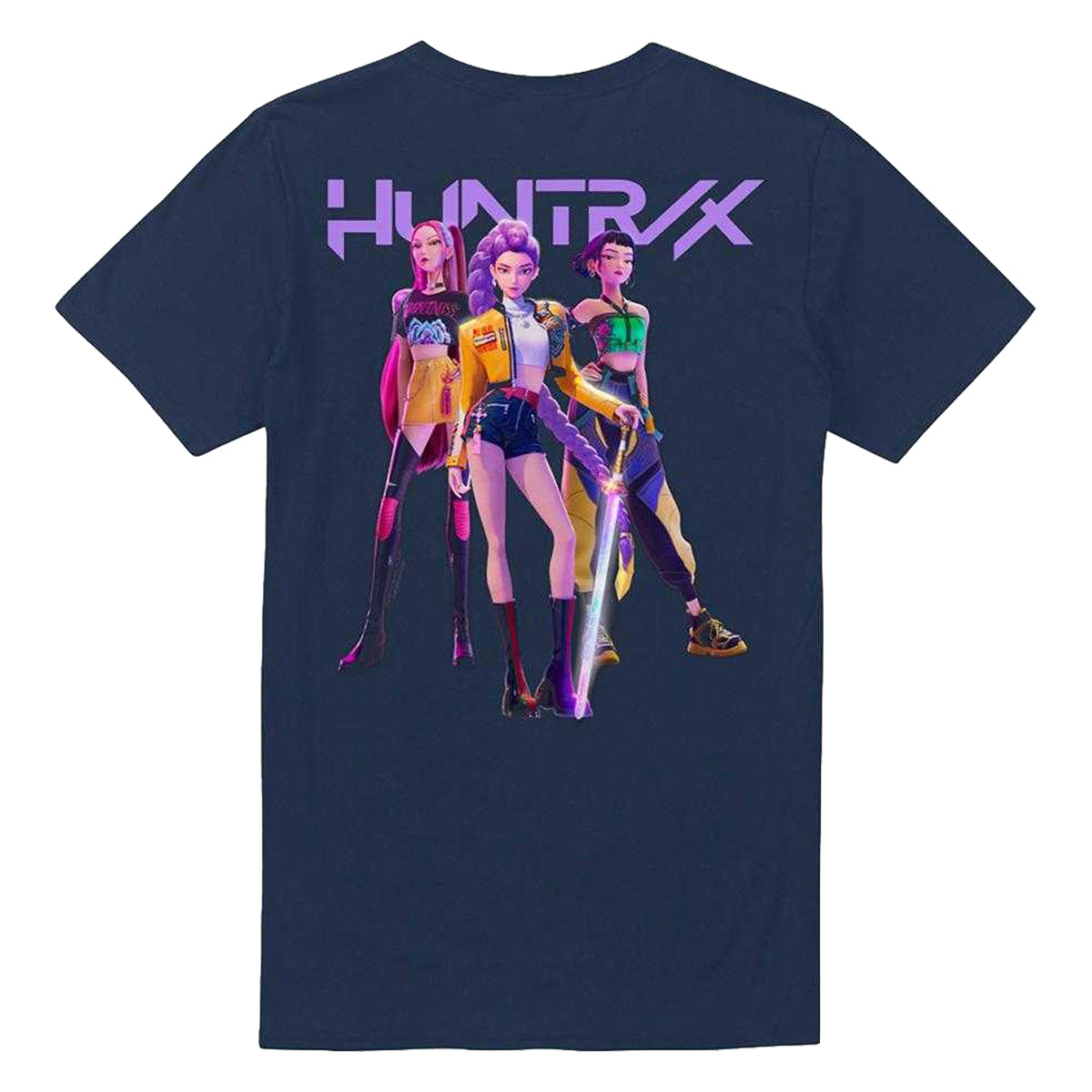 Navy - Back - K-Pop Demon Hunters Unisex Adult Huntr-X Group Shot Back Print T-Shirt
