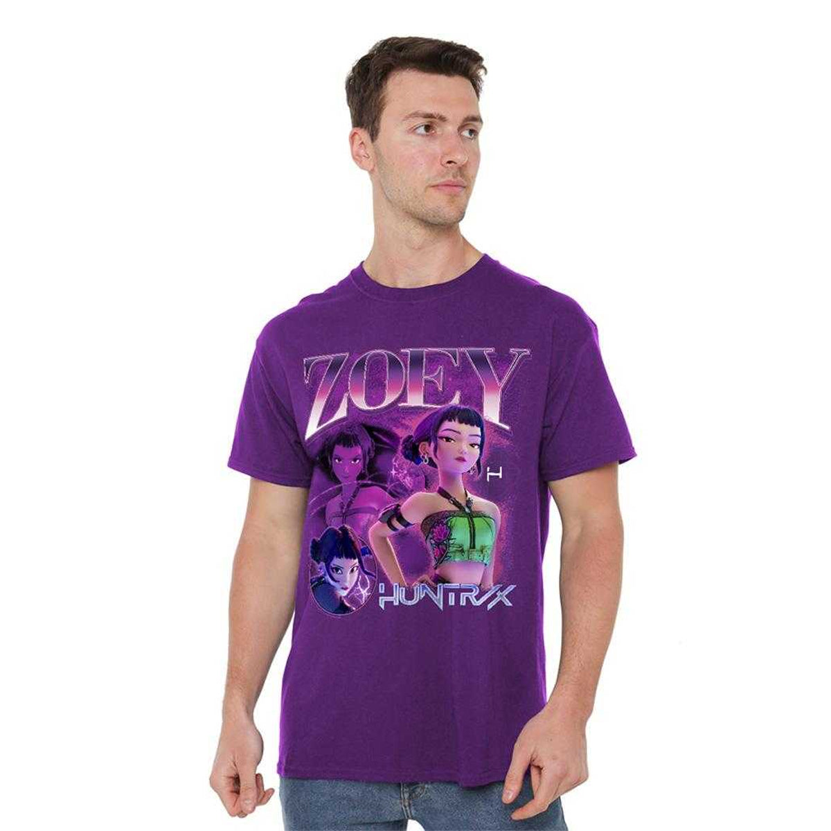 Purple - Side - K-Pop Demon Hunters Unisex Adult Huntr-X Zoey Bootleg T-Shirt