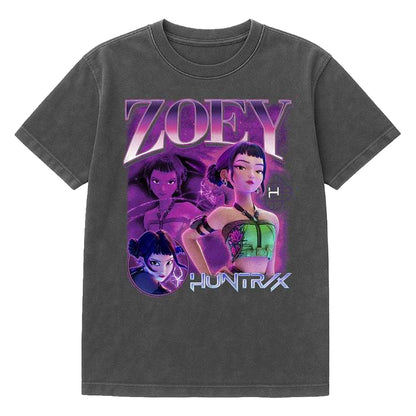 Vintage Wash-Black - Front - K-Pop Demon Hunters Unisex Adult Huntr-X Zoey Bootleg T-Shirt