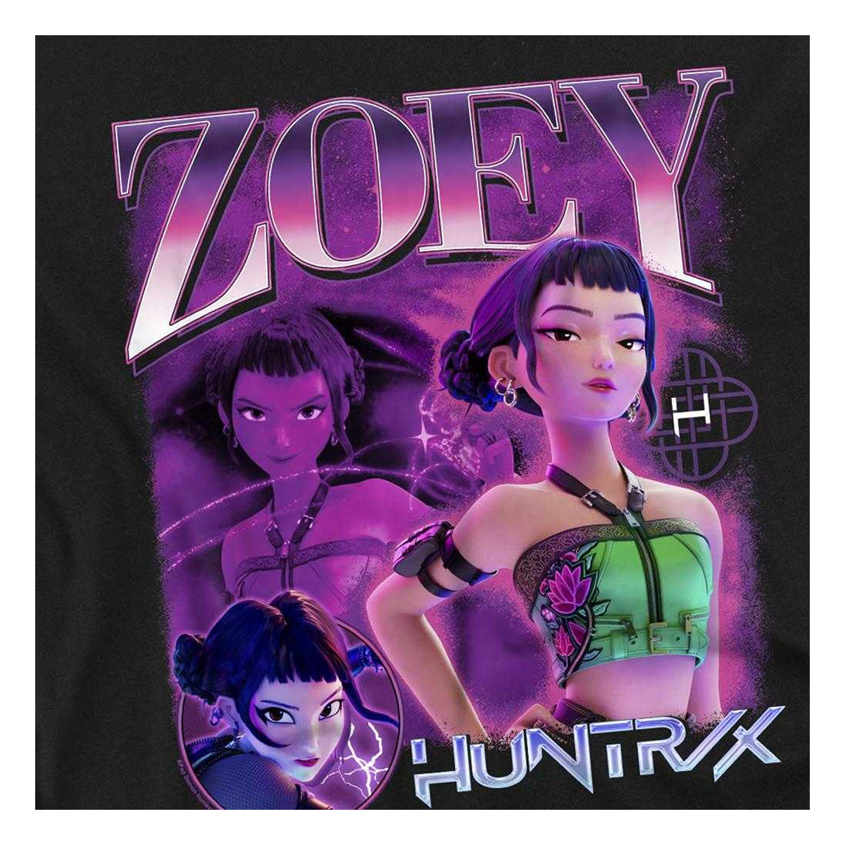Black - Side - K-Pop Demon Hunters Unisex Adult Huntr-X Zoey Bootleg T-Shirt