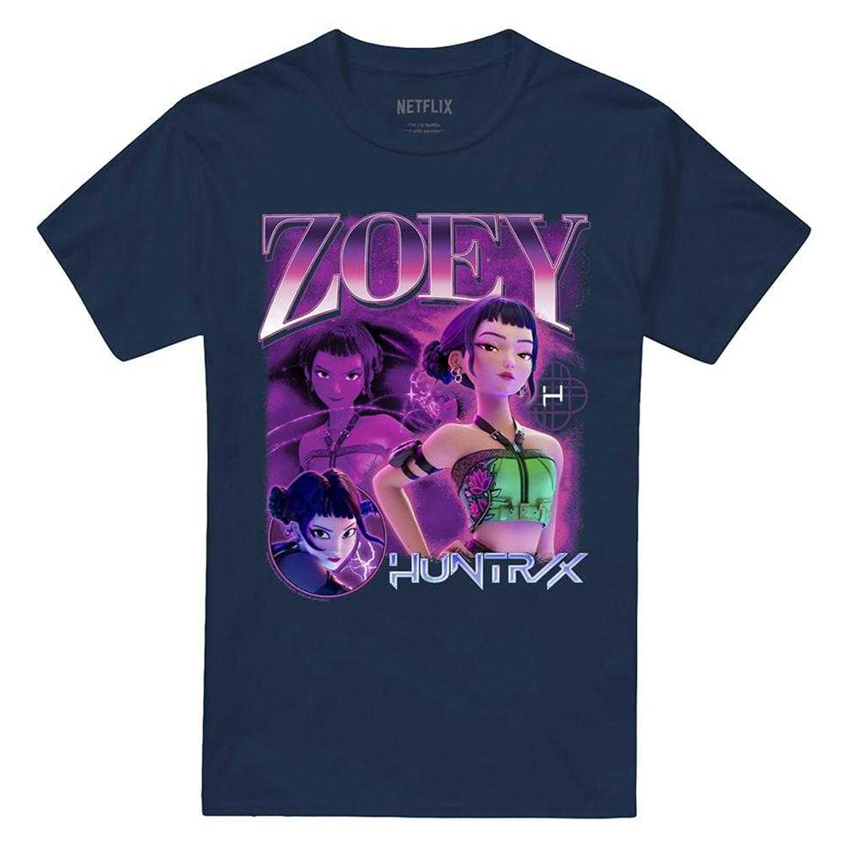 Navy - Front - K-Pop Demon Hunters Unisex Adult Huntr-X Zoey Bootleg T-Shirt