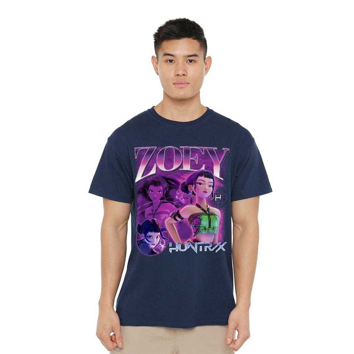 Navy - Side - K-Pop Demon Hunters Unisex Adult Huntr-X Zoey Bootleg T-Shirt