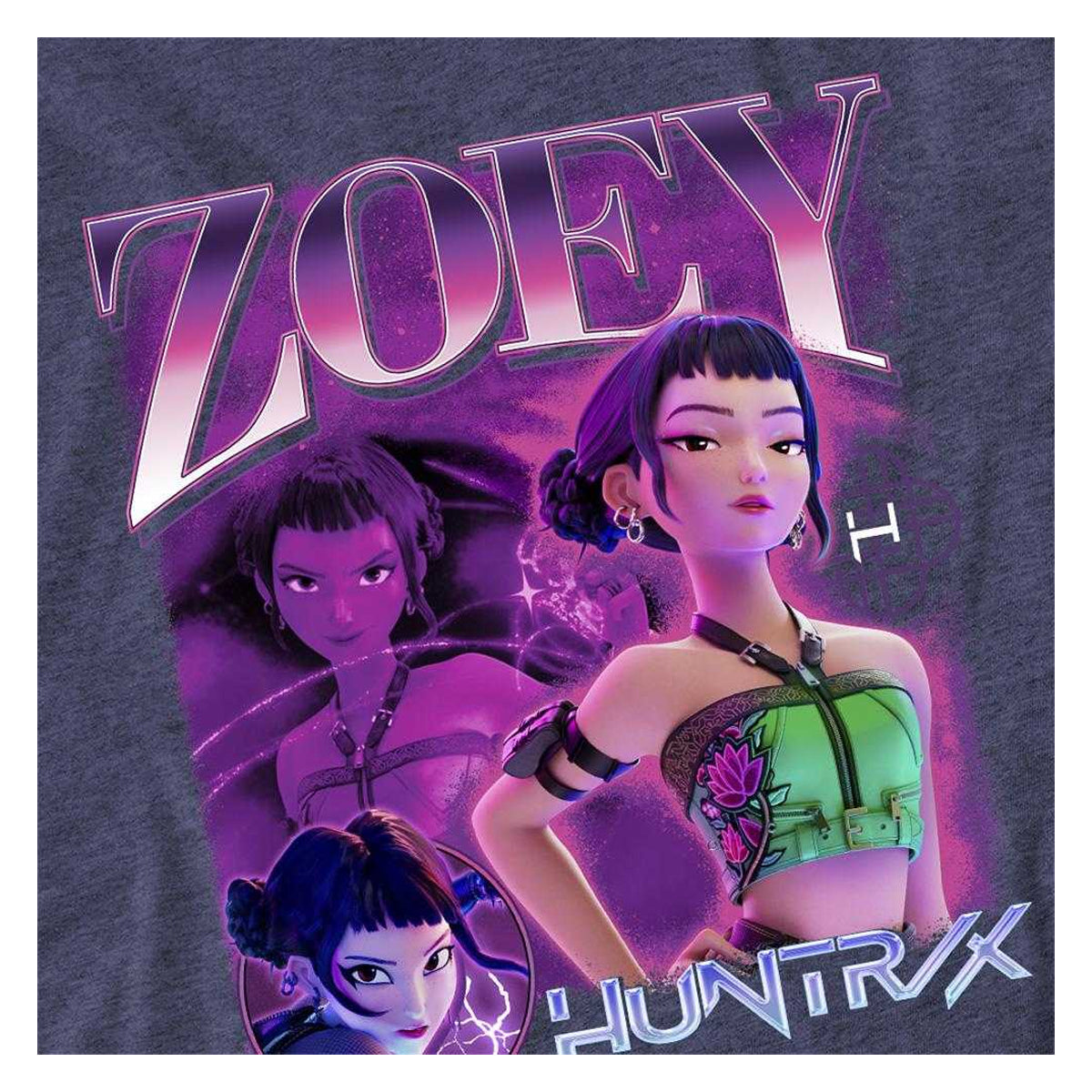 Heather Navy - Side - K-Pop Demon Hunters Unisex Adult Huntr-X Zoey T-Shirt