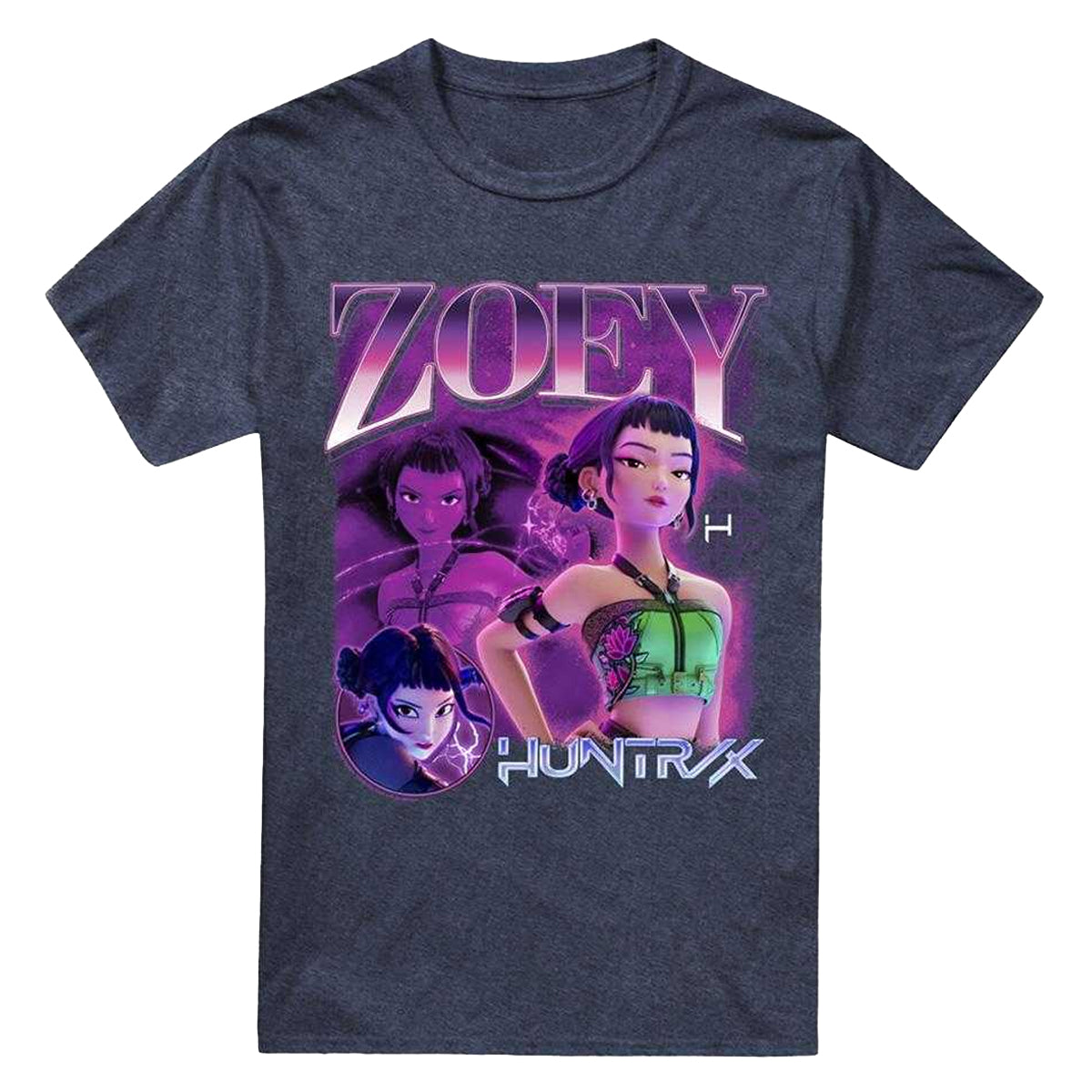 Heather Navy - Front - K-Pop Demon Hunters Unisex Adult Huntr-X Zoey T-Shirt