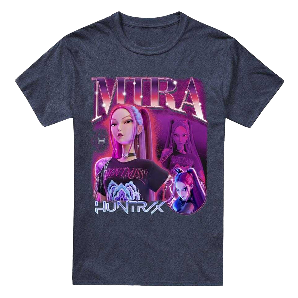Heather Navy - Front - K-Pop Demon Hunters Unisex Adult Huntr-X Mira T-Shirt
