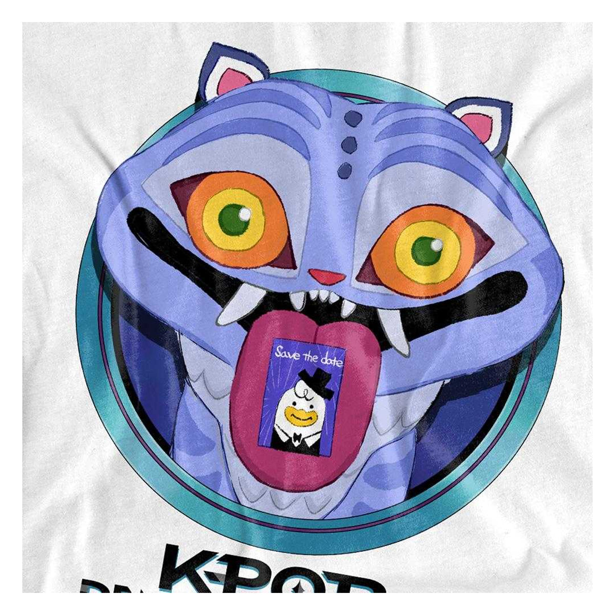 White - Side - K-Pop Demon Hunters Unisex Adult Save The Date Derpy Tiger Cartoon T-Shirt