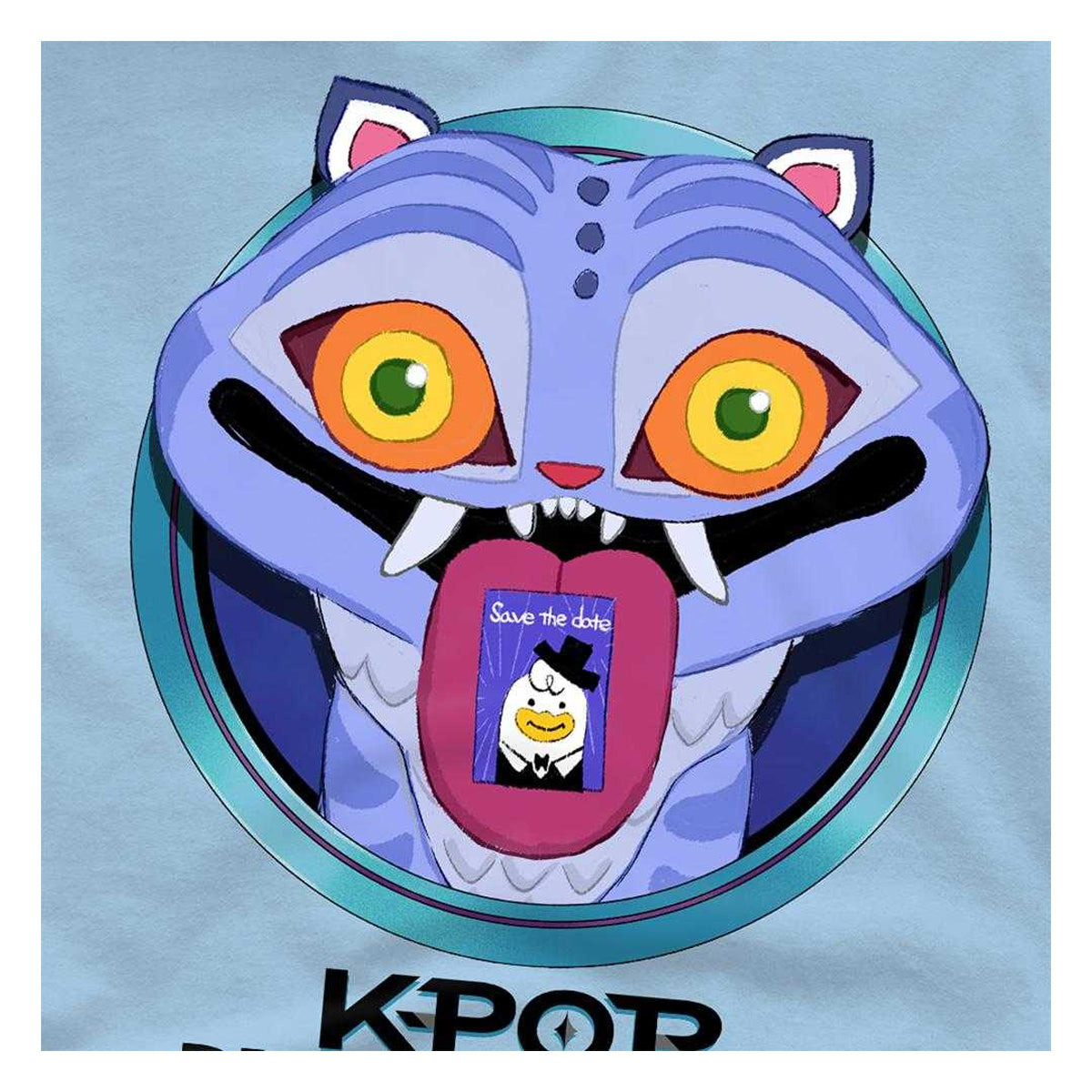 Sky Blue - Side - K-Pop Demon Hunters Unisex Adult Save The Date Derpy Tiger Cartoon T-Shirt