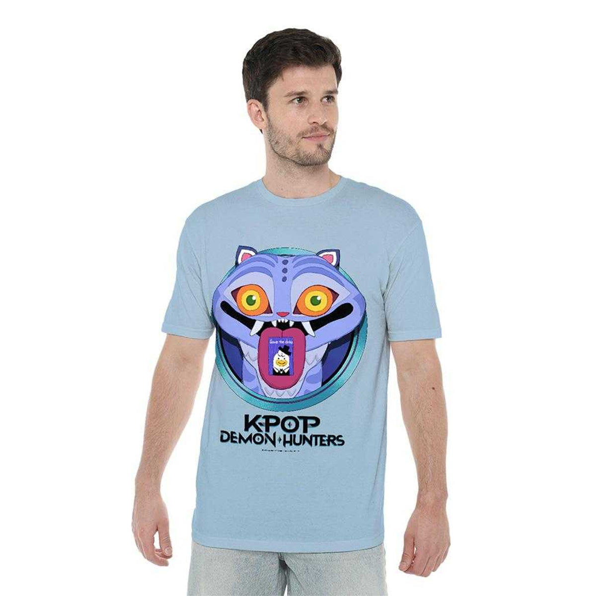 Sky Blue - Lifestyle - K-Pop Demon Hunters Unisex Adult Save The Date Derpy Tiger Cartoon T-Shirt