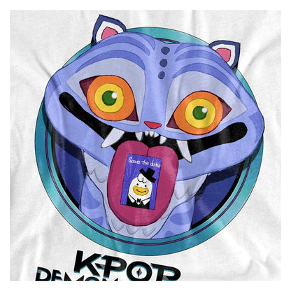 White - Side - K-Pop Demon Hunters Womens-Ladies Save The Date Derpy Tiger Cartoon T-Shirt