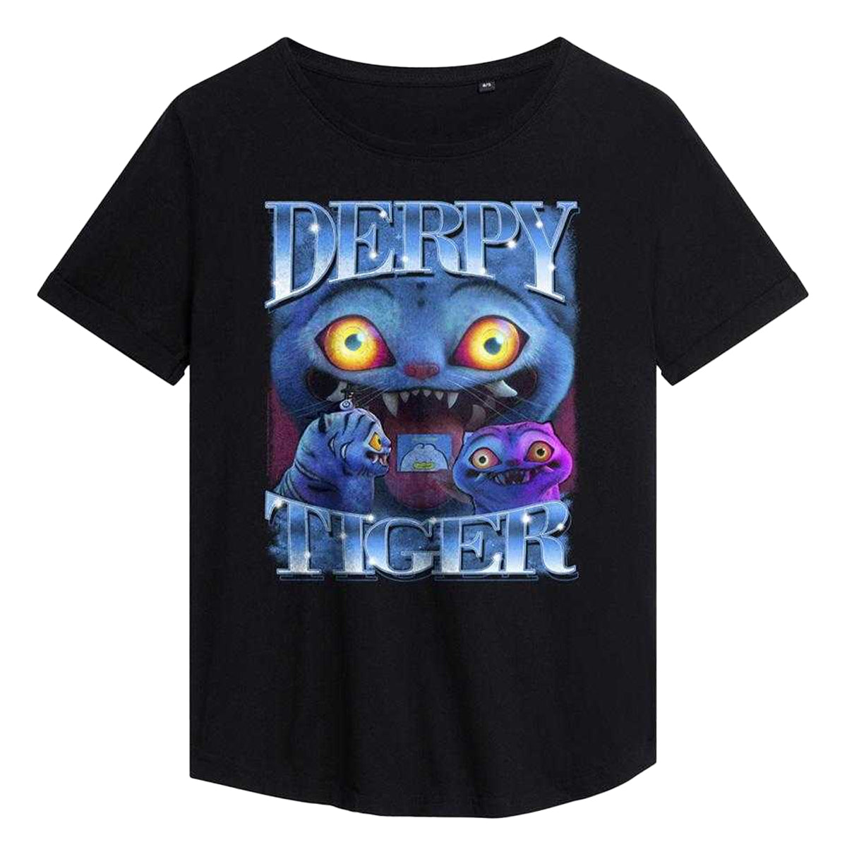 Black - Front - K-Pop Demon Hunters Womens-Ladies Derpy Tiger Bootleg T-Shirt