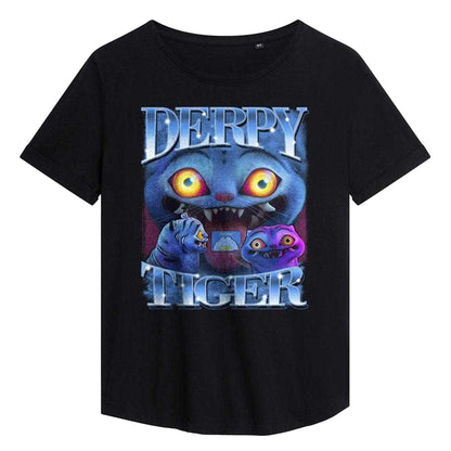 Black - Front - K-Pop Demon Hunters Womens-Ladies Derpy Tiger Bootleg T-Shirt