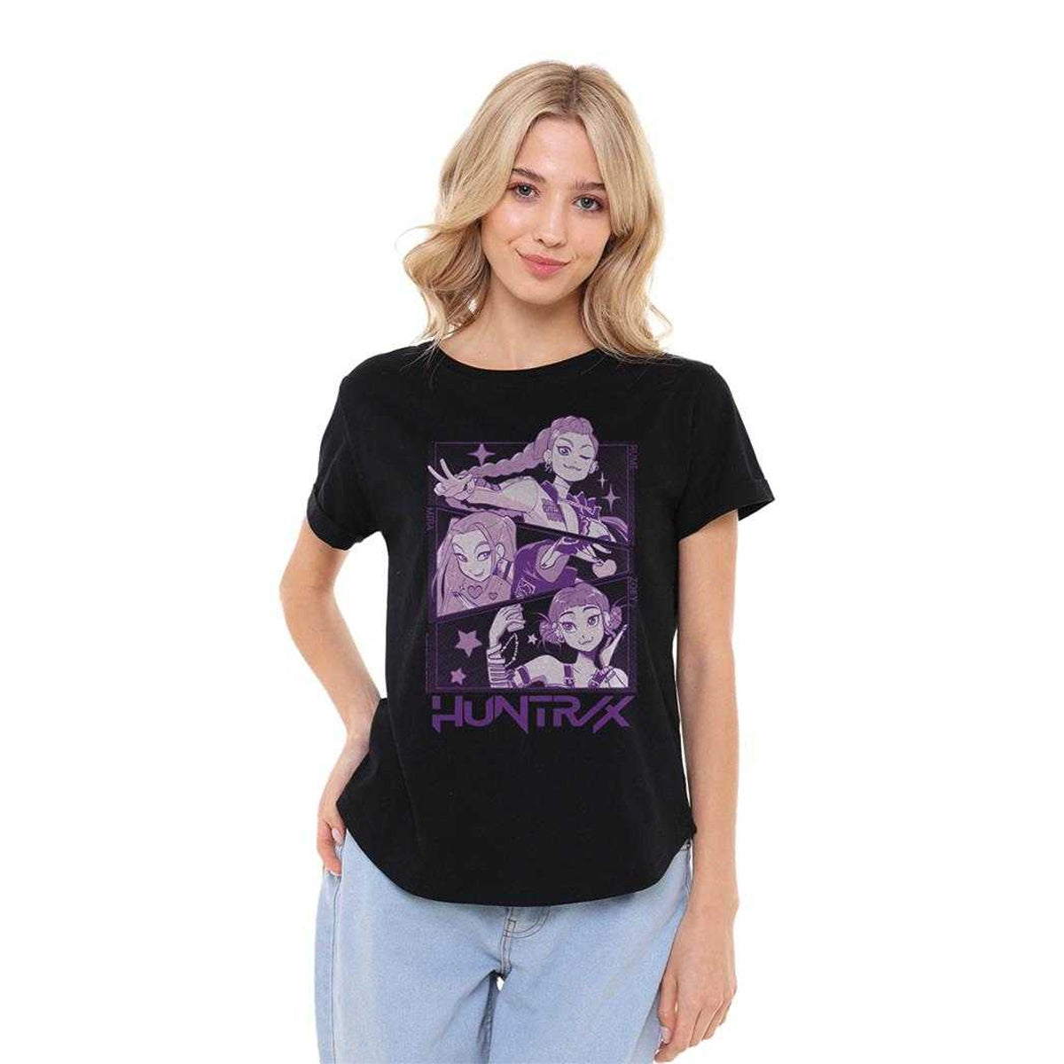 Black - Lifestyle - K-Pop Demon Hunters Womens-Ladies Huntr-X Panels T-Shirt