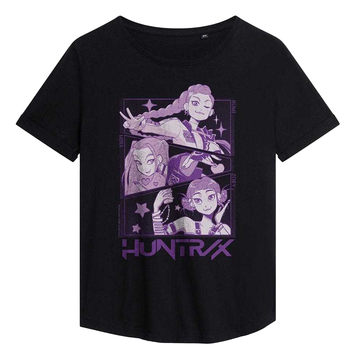 Black - Front - K-Pop Demon Hunters Womens-Ladies Huntr-X Panels T-Shirt