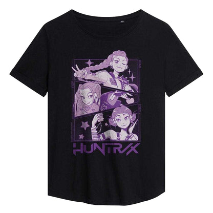 Black - Front - K-Pop Demon Hunters Womens-Ladies Huntr-X Panels T-Shirt