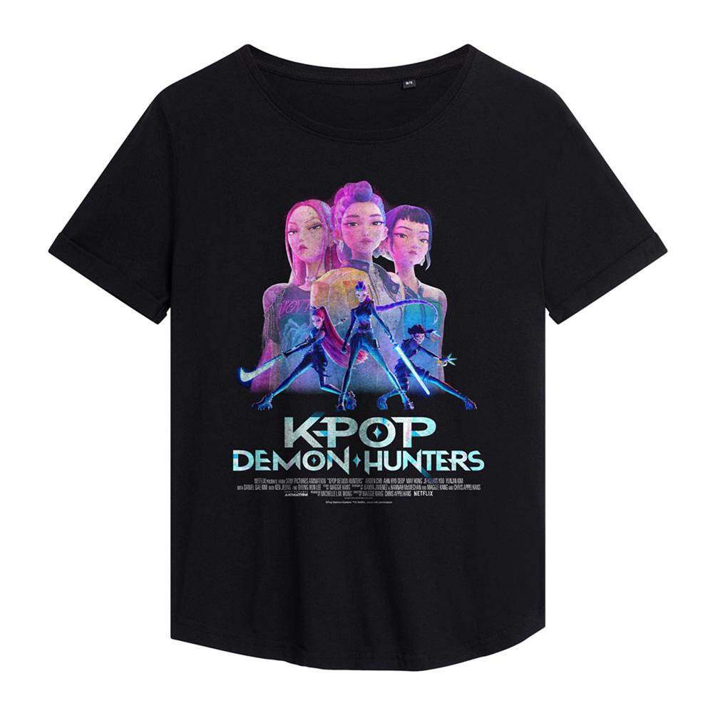 Black - Front - K-Pop Demon Hunters Womens-Ladies Huntr-X Poster T-Shirt
