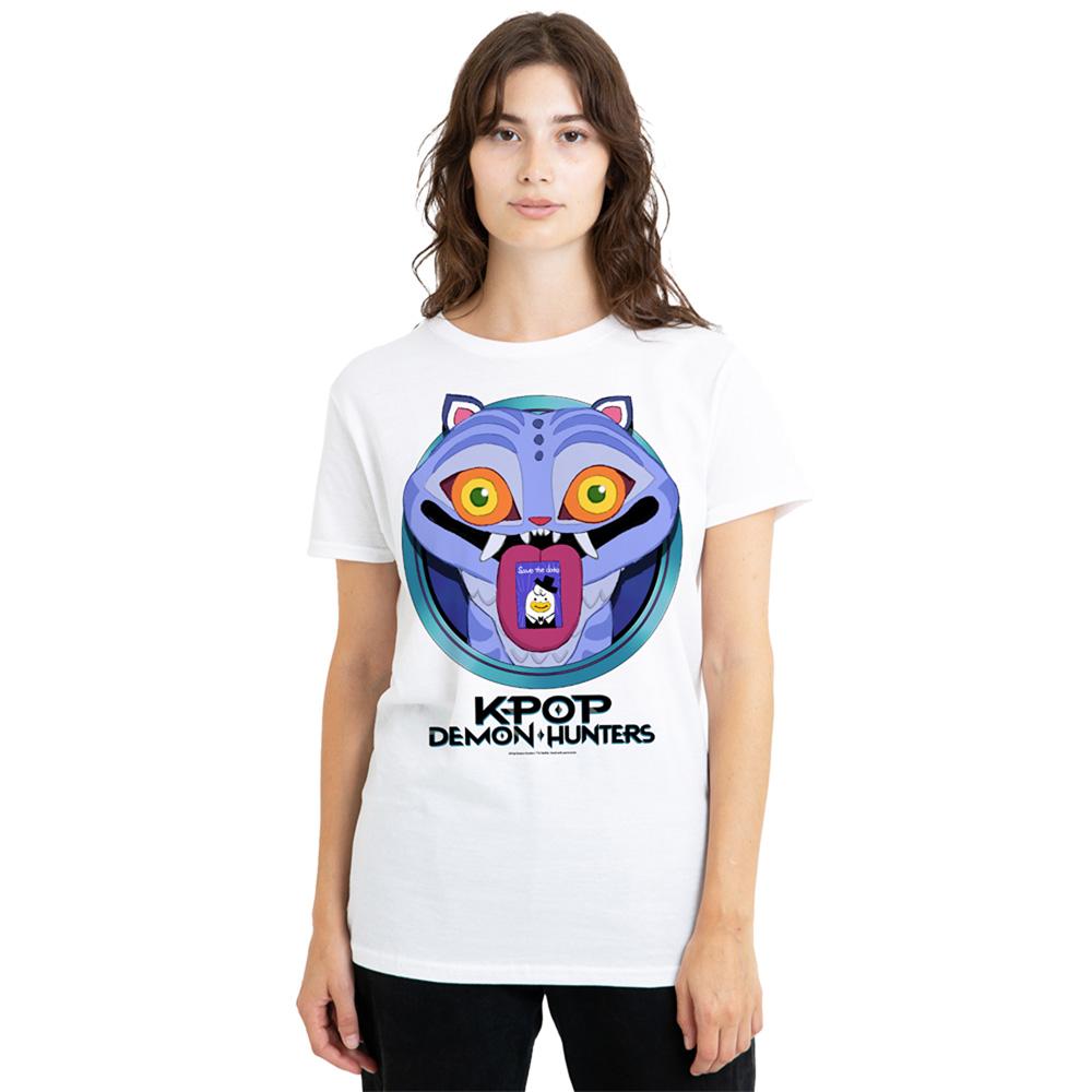 White - Lifestyle - K-Pop Demon Hunters Womens-Ladies Save The Date Derpy Tiger Cartoon T-Shirt