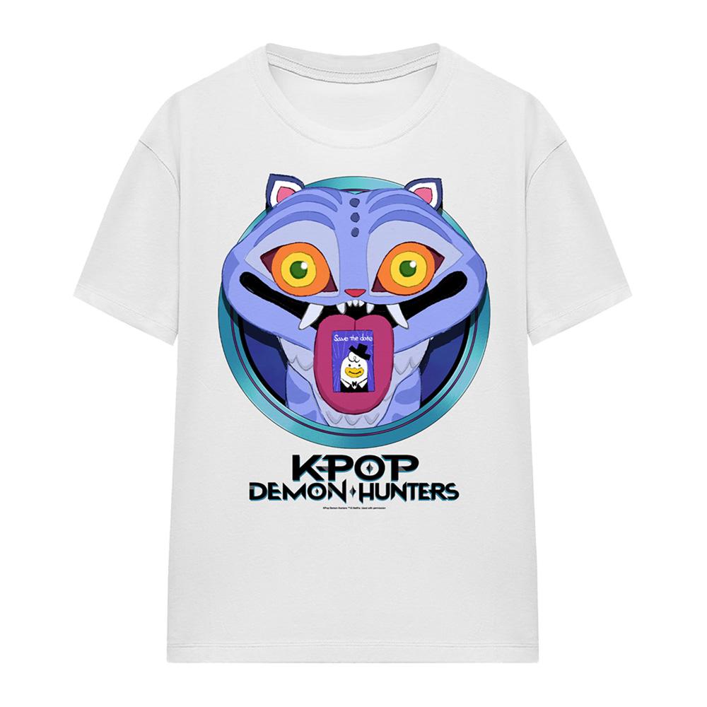 White - Front - K-Pop Demon Hunters Womens-Ladies Save The Date Derpy Tiger Cartoon T-Shirt