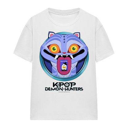 White - Front - K-Pop Demon Hunters Womens-Ladies Save The Date Derpy Tiger Cartoon T-Shirt