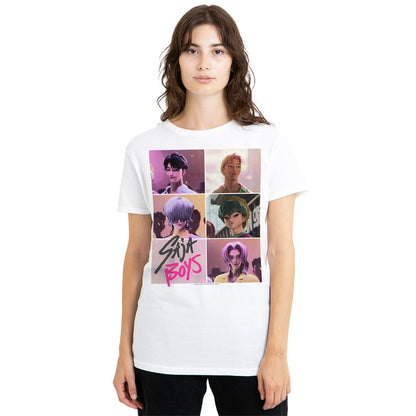White - Lifestyle - K-Pop Demon Hunters Womens-Ladies Saja Boys Grid T-Shirt