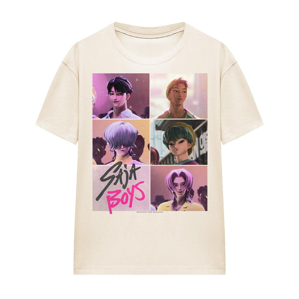 Natural - Front - K-Pop Demon Hunters Womens-Ladies Saja Boys Grid T-Shirt