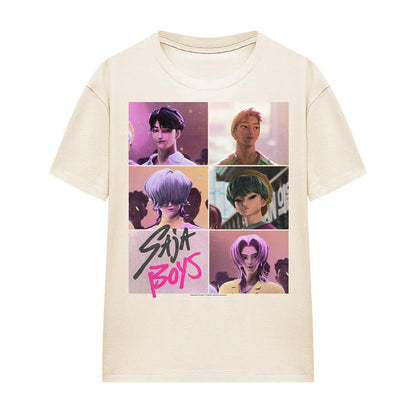 Natural - Front - K-Pop Demon Hunters Womens-Ladies Saja Boys Grid T-Shirt