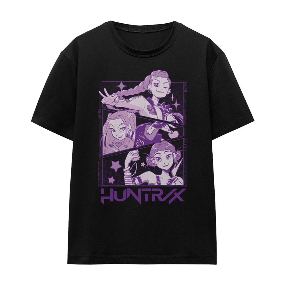 Black - Front - K-Pop Demon Hunters Womens-Ladies Huntr-X Panel T-Shirt