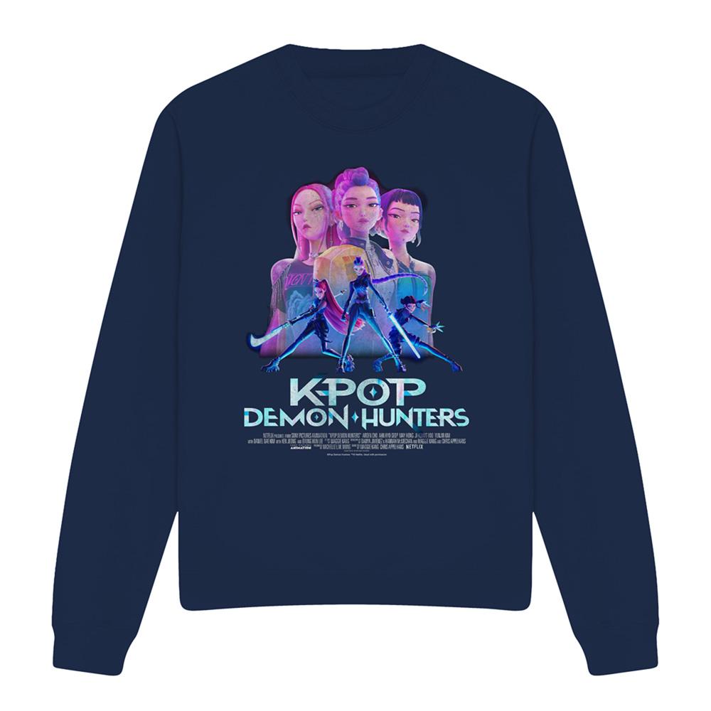 Navy - Front - K-Pop Demon Hunters Unisex Adult Huntr-X Poster Sweatshirt