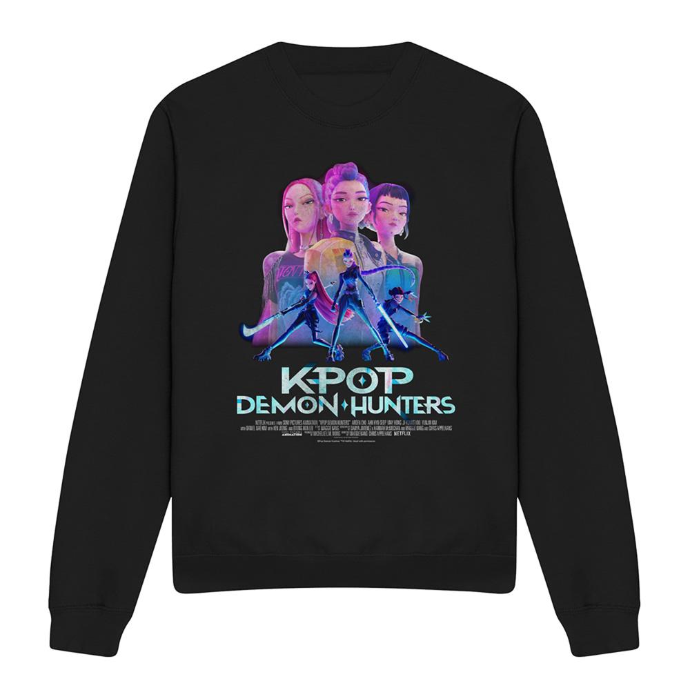 Black - Front - K-Pop Demon Hunters Unisex Adult Huntr-X Poster Sweatshirt