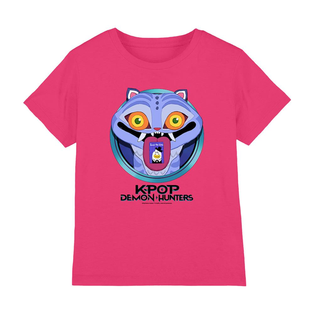 Fuchsia - Front - K-Pop Demon Hunters Childrens-Kids Save The Date Derpy Tiger Cartoon T-Shirt